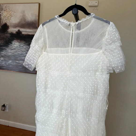 Zara ruffled tulle dress midi size sheer cream‎ polka dot S - Picture 11 of 12